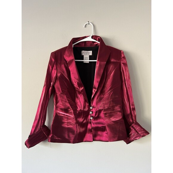 Vintage 90s J. R. Nites Burgundy Button Up Blazer Cocktail Party Jacket Size 6 - Picture 1 of 10